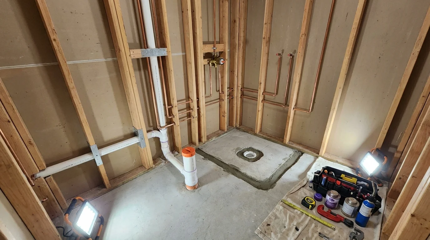 Bathroom rough-in plumbing during remodel by Johns Plumbing LLC in Benton City