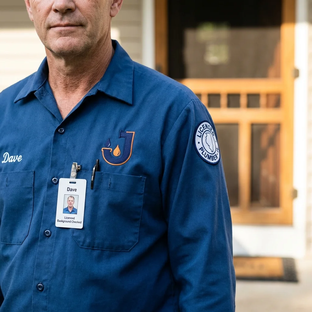 Licensed plumber showing ID badge in Benton City, WA