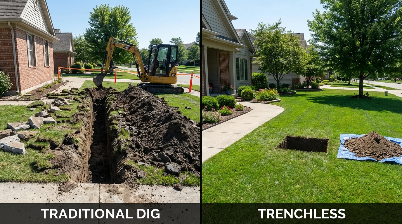 Trenchless sewer repair with minimal yard damage versus traditional excavation in Benton City, WA